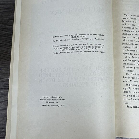 Morals and Dogma Albert Pike 1871 Reprinted 1947 Southern Jurisdiction Hardcover - Picture 2 of 12